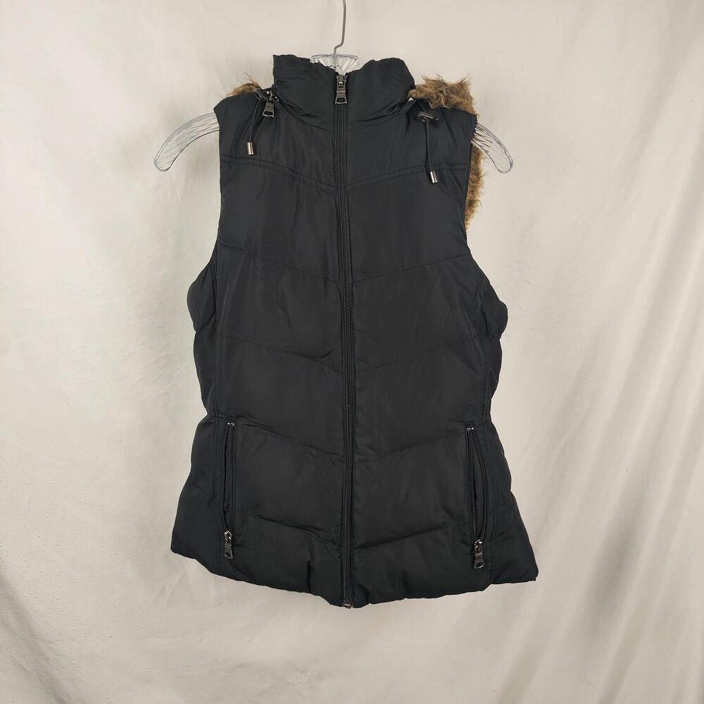 Banana Republic Vest Womens Small Black Quilted Hooded Puffer Zip Pockets